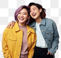 PNG Asian lesbian couple laughing smile adult. 