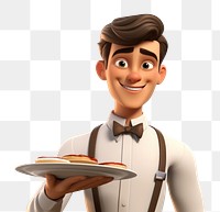 PNG Waiter holding serving tray portrait smiling cartoon. 