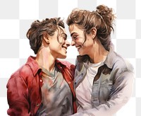 PNG Happy lesbian couple laughing portrait painting. 