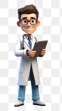 PNG Doctor holding digital tablet cartoon white background stethoscope. 