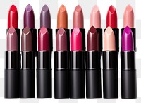 PNG Cosmetics swatches beauty products lipstick white background arrangement variation. AI generated Image by rawpixel.