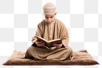 PNG Reading quran sitting white background cross-legged