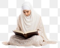 PNG Reading quran sitting adult white. 