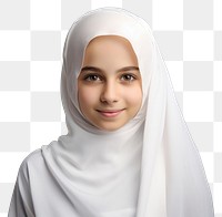 PNG Muslim young girl portrait white smile. AI generated Image by rawpixel.