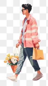 PNG Character walking flower shopping. AI generated Image by rawpixel.