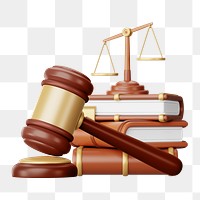 3D legal studies png, gavel & books remix, transparent background