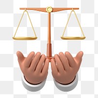 Hands png holding justice scale, 3D law remix, transparent background