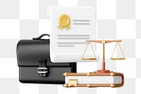 Law firm accreditation png, 3D justice scale and document remix, transparent background