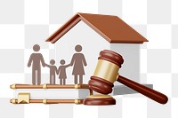 Family lawyer png remix, 3D gavel and home illustration, transparent background