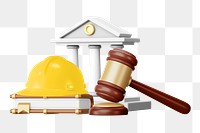 Employment lawyer png remix, 3D gavel and helmet illustration, transparent background