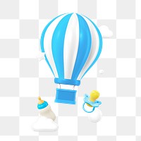 Blue png hot air balloon, baby's gender reveal 3D remix, transparent background