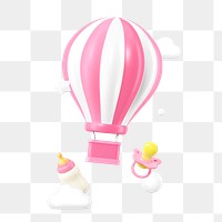 Pink png hot air balloon, baby's gender reveal 3D remix, transparent background