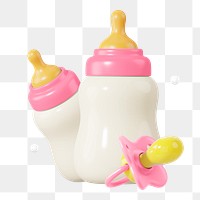 Baby bottle png pacifier, 3D illustration, transparent background