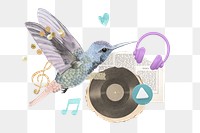 Singing bird collage remix png, transparent background