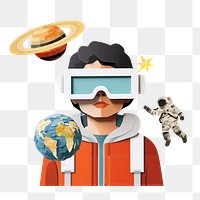 Person wearing VR png, galaxy aesthetic, creative paper craft collage, transparent background