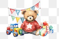 PNG Teddy bear toys, watercolor illustration, transparent background