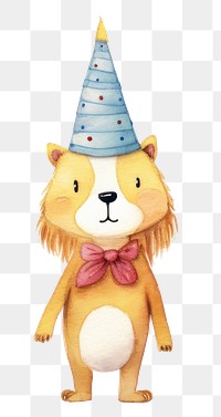 PNG Birthday lion cartoon, watercolor illustration, transparent background