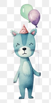 PNG Cat holding balloon, watercolor illustration, transparent background