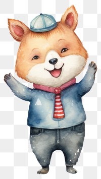 PNG Student fox cartoon, watercolor illustration, transparent background