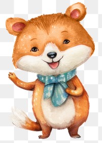 PNG Cute fox cartoon, watercolor illustration, transparent background