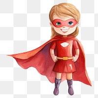 PNG Little superhero girl, watercolor illustration, transparent background