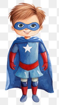 PNG Little superhero boy, watercolor illustration, transparent background