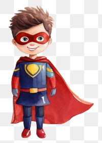 PNG Little superhero boy, watercolor illustration, transparent background