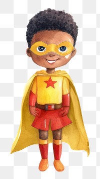 PNG Little superhero boy, watercolor illustration, transparent background