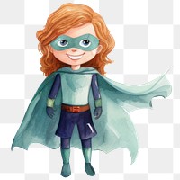 PNG Little superhero girl, watercolor illustration, transparent background