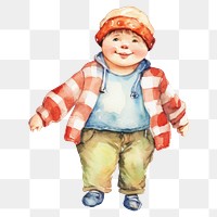 PNG Little chubby boy, watercolor illustration, transparent background