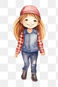 PNG Little girl smiling, watercolor illustration, transparent background