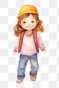 PNG Little student girl, watercolor illustration, transparent background