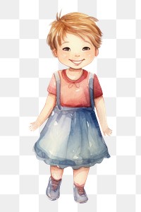 PNG Little girl smiling, watercolor illustration, transparent background