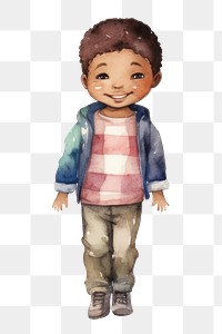 PNG Little boy smiling, watercolor illustration, transparent background