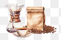 PNG Coffee set, watercolor illustration, transparent background