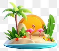 PNG Summer scene flamingo cartoon plant. 