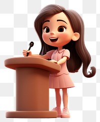 PNG Little girl speech behind podium cartoon smiling technology. AI generated Image by rawpixel.