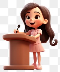 PNG Little girl speech behind podium cartoon smiling technology. 