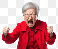 PNG Angry asian senior woman shouting adult  