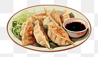 PNG Japanese gyoza dumpling lunch plate. AI generated Image by rawpixel.