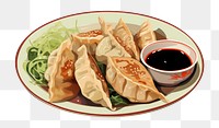 PNG Japanese gyoza dumpling lunch plate. 