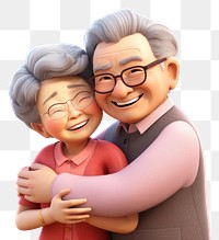 PNG Senior asian couple hugging portrait glasses cartoon. 