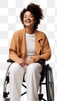 PNG A disabled woman wheelchair laughing smiling. 