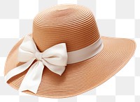 PNG Beach straw hat ribbon white background headwear. 