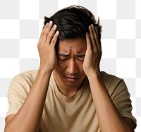 PNG Asian man distressed worried adult pain. 