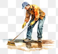 PNG Watercolor man mopping floor cleaning adult tool. 