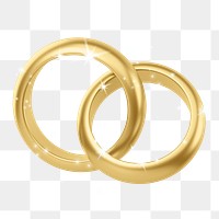 Gold wedding rings png, 3D sparkly jewelry illustration, transparent background