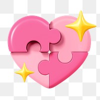 Pink jigsaw heart png, 3D Valentine's remix, transparent background