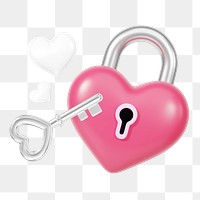 Valentine's heart png padlock, 3D love remix, transparent background