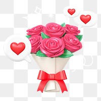 Pink rose bouquet png, 3D Valentine's celebration remix, transparent background